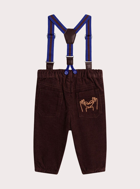 Lined Burgundy Corduroy Trousers With Braces
