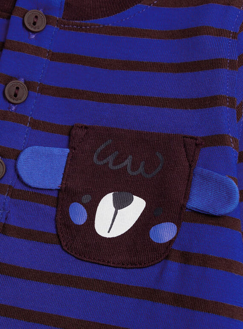 Blue & Burgundy Stripe Cotton T-shirt