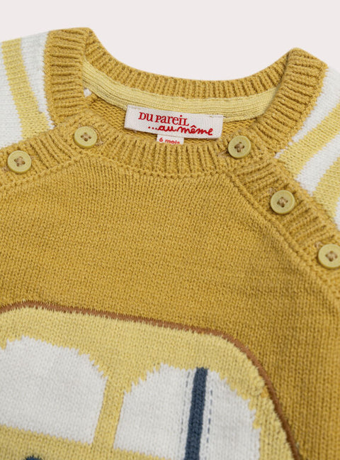 Yellow Stripe Car Animation Cotton Rich Jumper