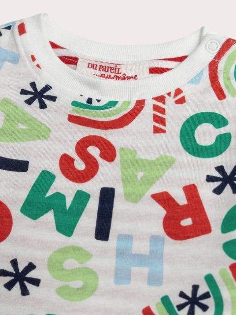 Reversible Cream Stripe Cotton Christmas T-shirt