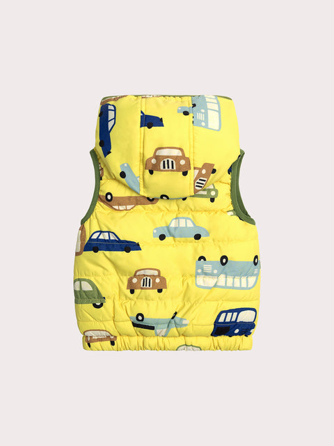 Reversible Car Print Sleeveless Jacket