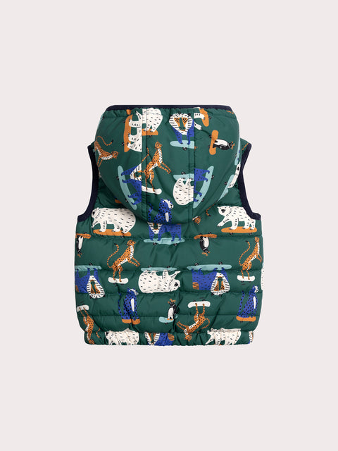 Reversible Green Jungle Animal Print Sleeveless Jacket