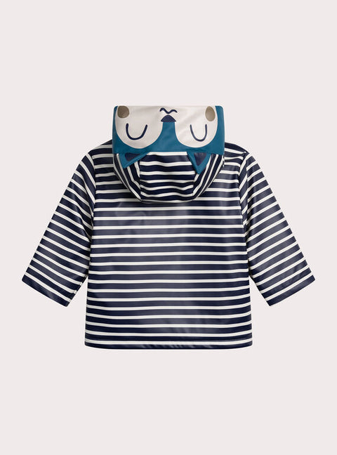 Navy & White Striped Hooded Raincoat