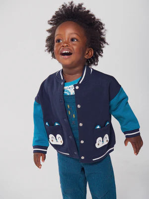 Blue Fleece Lined Baseball Style Jacket