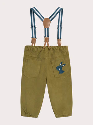 Lined green Corduroy Trousers With Braces
