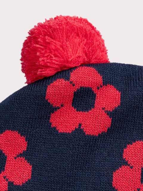Navy Soft Boa Lined Cagoule With Red Flower Pattern
