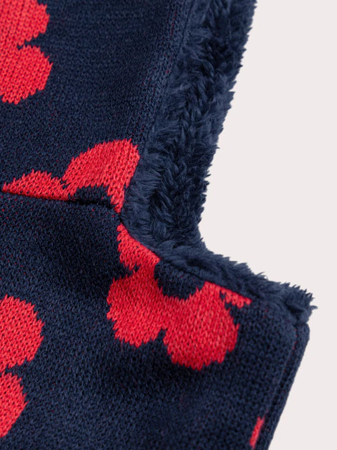Navy Soft Boa Lined Cagoule With Red Flower Pattern
