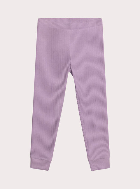 Purple Ribbed Cotton Leggings