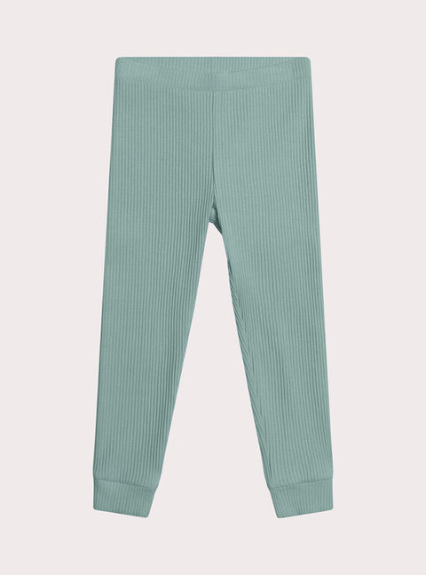 Green Ribbed Cotton Leggings