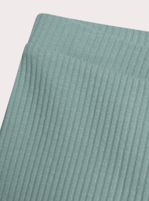 Green Ribbed Cotton Leggings