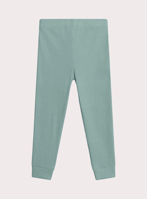 Green Ribbed Cotton Leggings