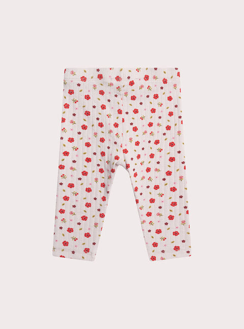 Pink Floral Print Cotton Leggings