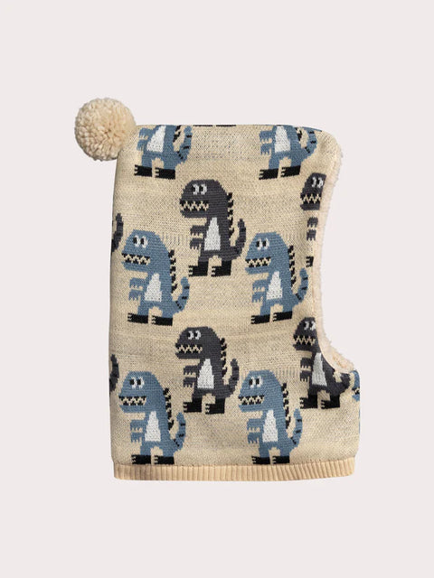 Beige Soft Boa Lined Dinosaur Print Cagoule