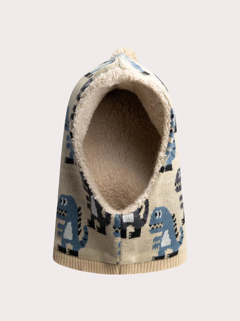 Beige Soft Boa Lined Dinosaur Print Cagoule