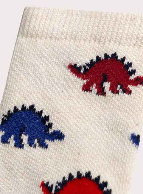Cream Dinosaur Pattern Cotton Rich Socks