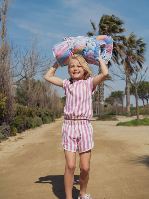 Purple Stripe French Terry Cotton Shorts