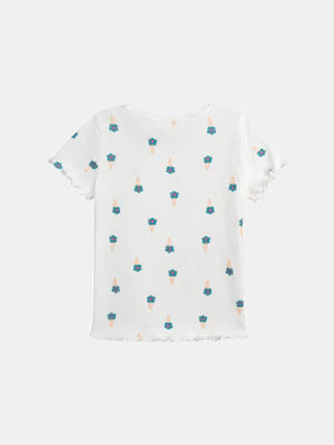Cream Ribbed Ice Cream Cone Print Cotton T-shirt