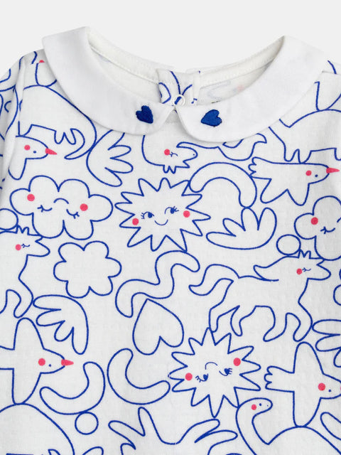 Blue Cotton Dream Print Sleepsuit