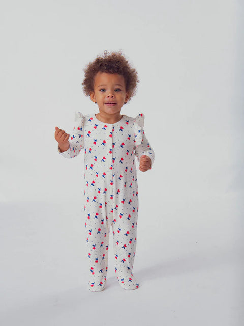 Cream Floral Print Velour Sleepsuit