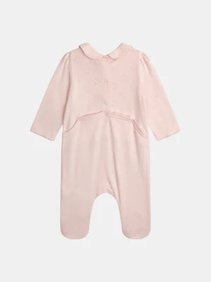 Pink Pointelle Giraffe Print Cotton Sleepsuit