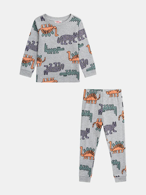 Grey Dinosaur Print Cotton Pyjamas