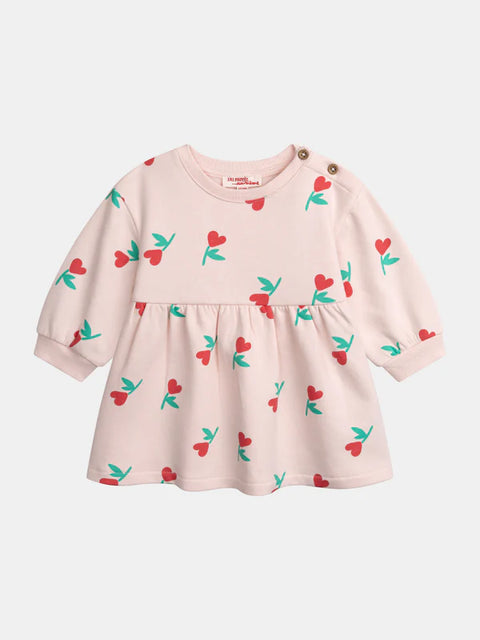 Pink Floral Print Cotton Fleece Dress