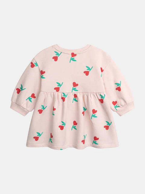 Pink Floral Print Cotton Fleece Dress