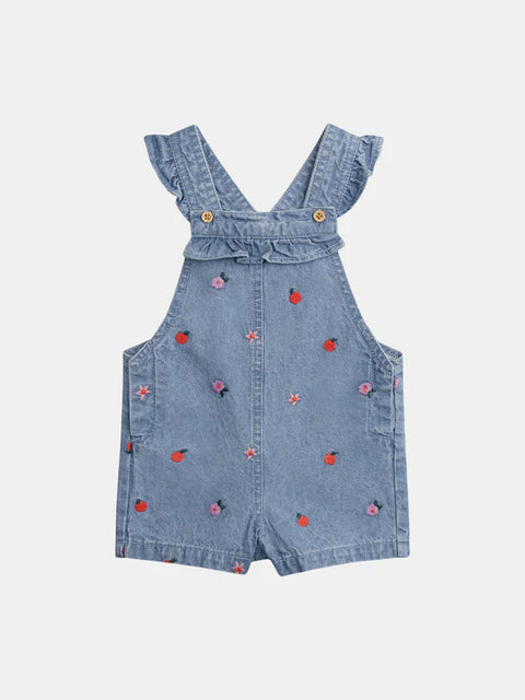 Short Embroidered Denim Dungarees