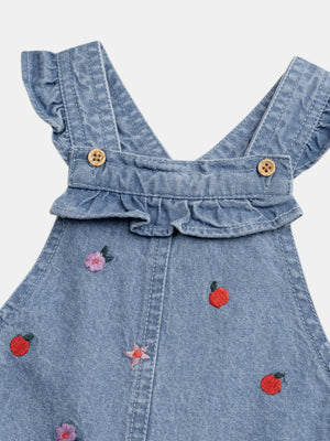 Short Embroidered Denim Dungarees