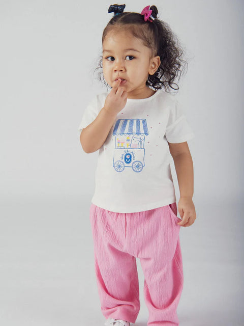 White Ice Cream Cart Print Cotton T-shirt