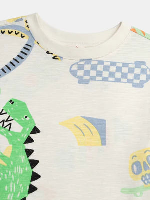 Off White Dinosaur Print Cotton T-shirt