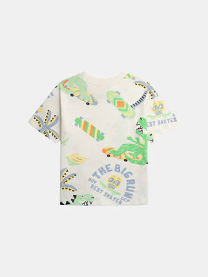 Off White Dinosaur Print Cotton T-shirt