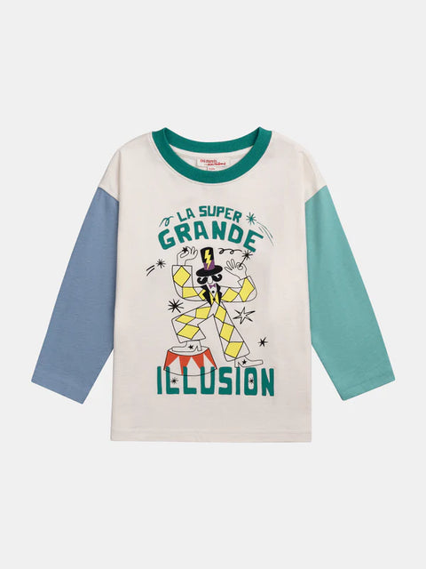 Cream Colour Block Cotton T-shirt