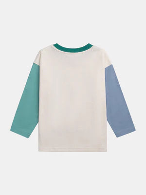 Cream Colour Block Cotton T-shirt