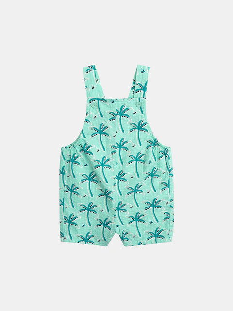 Green Palm Print Seersucker Dungarees