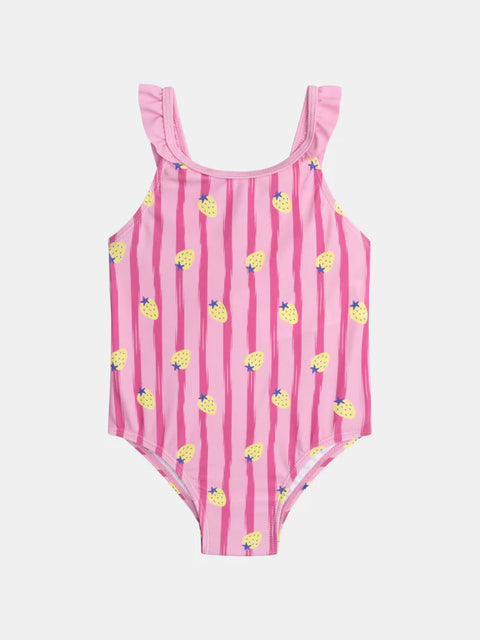 Pink Stripe Strawberry Print Swimsuit