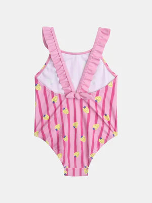 Pink Stripe Strawberry Print Swimsuit