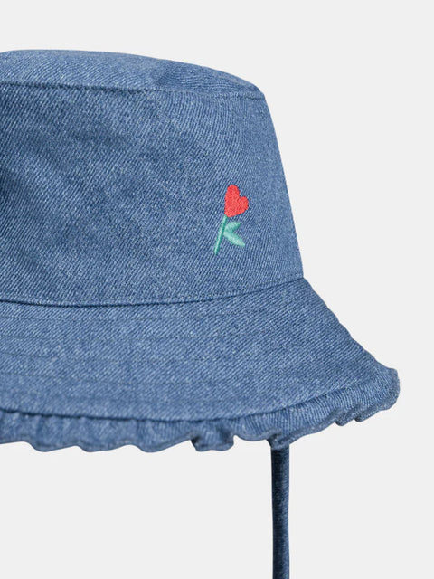 Blue Denim Sun Hat With Ties