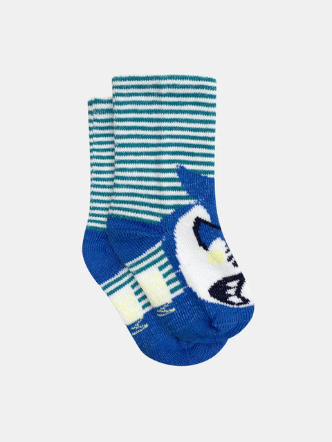 Turquoise Green Stripe Shark Pattern Cotton Rich Socks