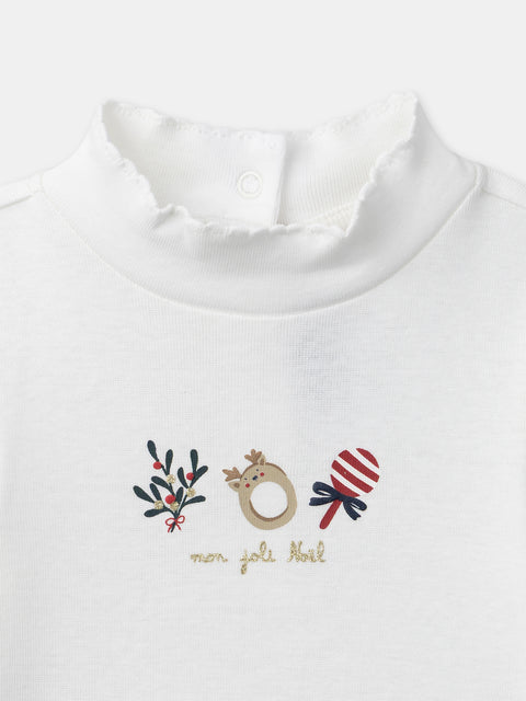 Cream Cotton Polo Neck Bodysuit