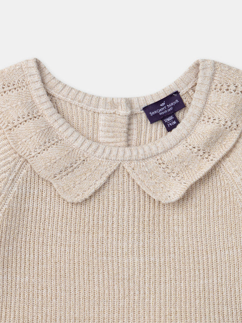 Gold Threaded Knit Dress With Tulle Skirt