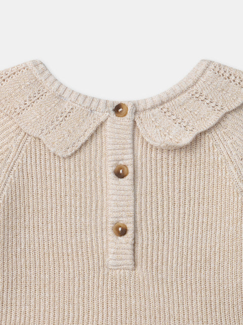 Gold Threaded Knit Dress With Tulle Skirt