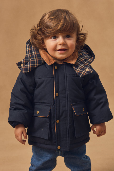 Navy Lined Hooded Coat