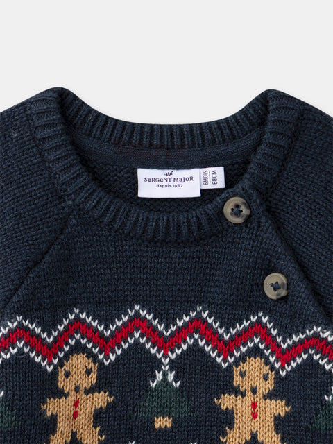Navy Jacquard Cotton Rich Jumper