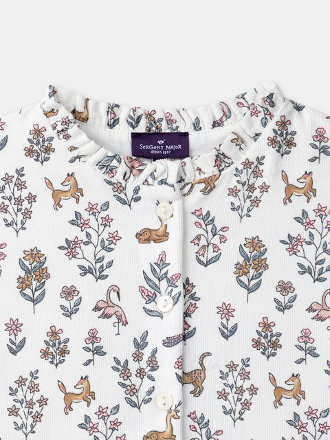 Lined Off White Floral Print Corduroy Dress