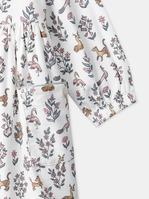 Lined Off White Floral Print Corduroy Dress
