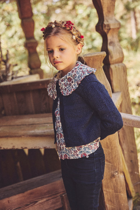 Navy Openwork Jersey Cardigan