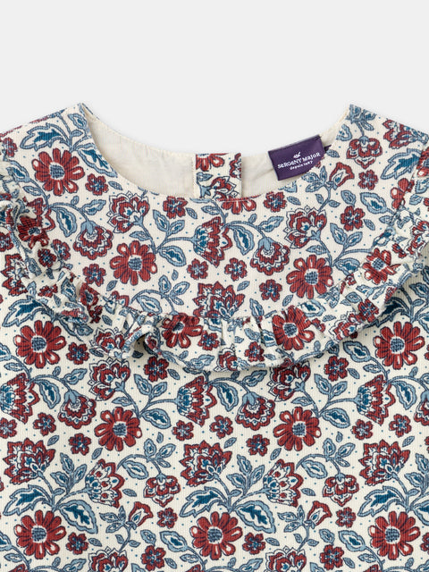 Lined Burgundy Floral Print Corduroy Dress