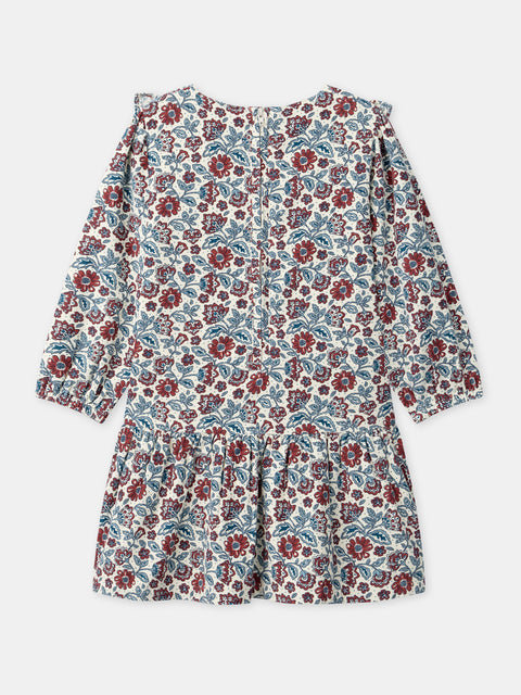 Lined Burgundy Floral Print Corduroy Dress