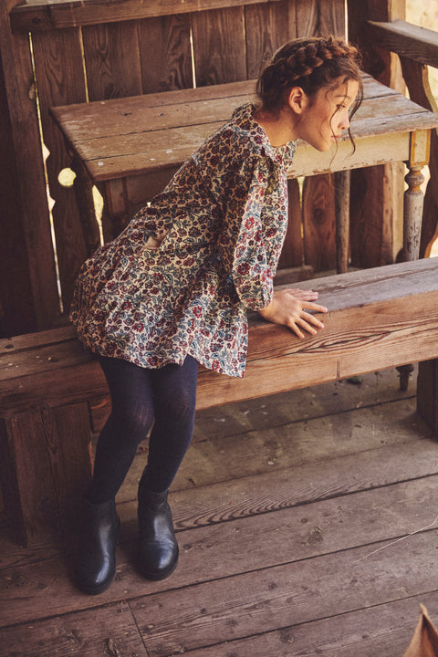 Lined Burgundy Floral Print Corduroy Dress